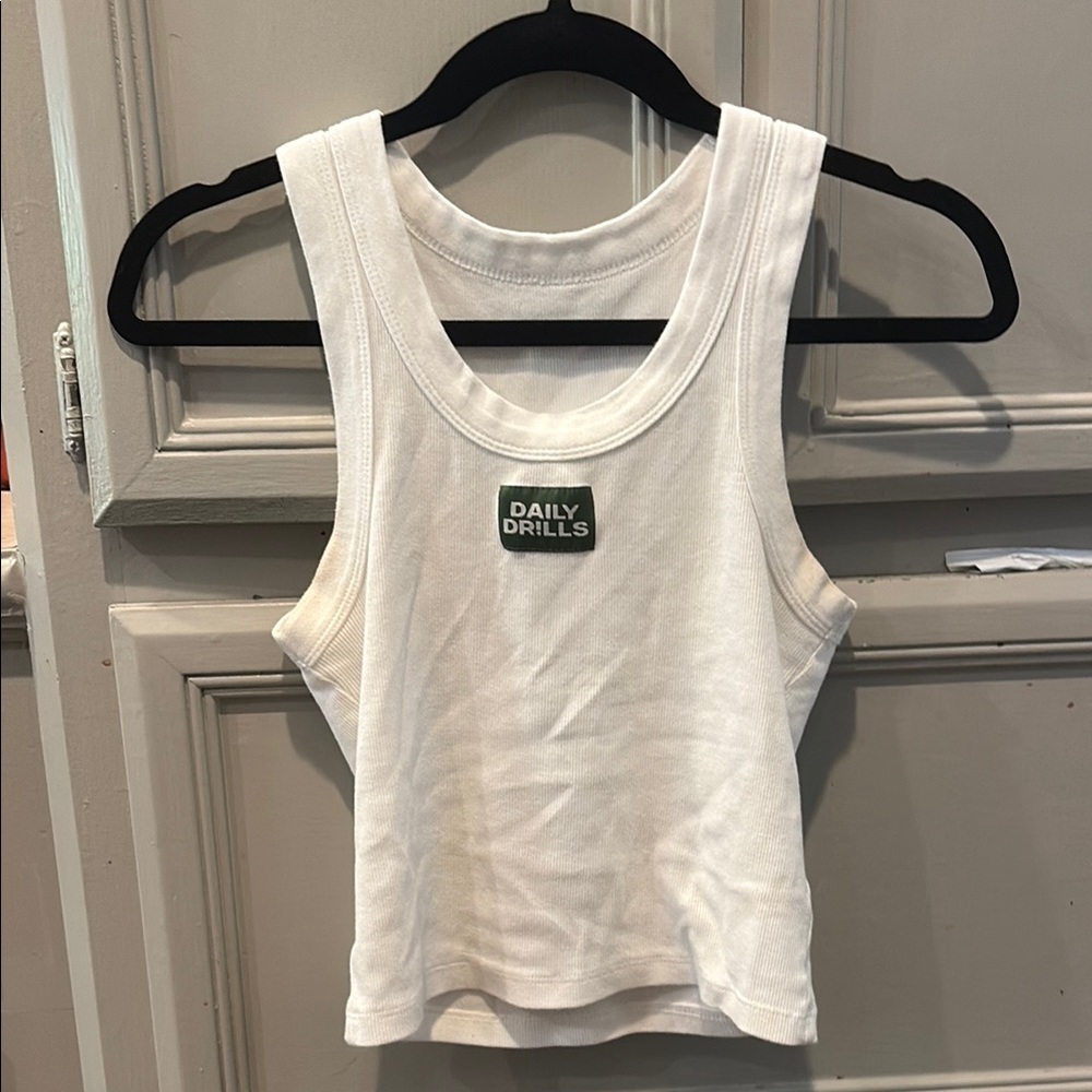 Daily Drills White Fitted Crop Tank Top